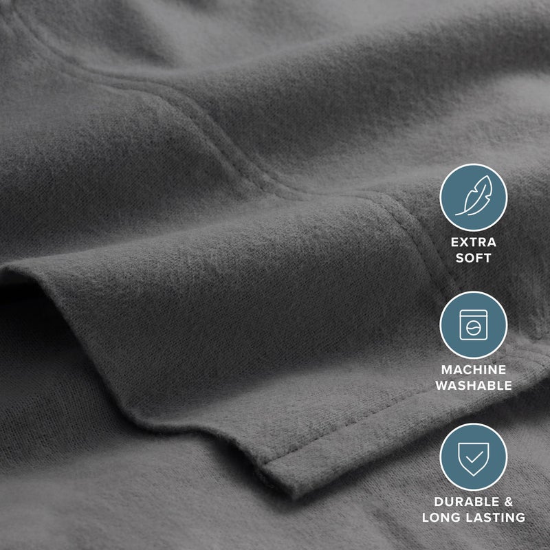 Bare Home Flannel Sheet Set 100% Cotton, Velvety Soft Heavyweight - Double Brushed Flannel - Deep Pocket (Queen, Grey) - Image 2
